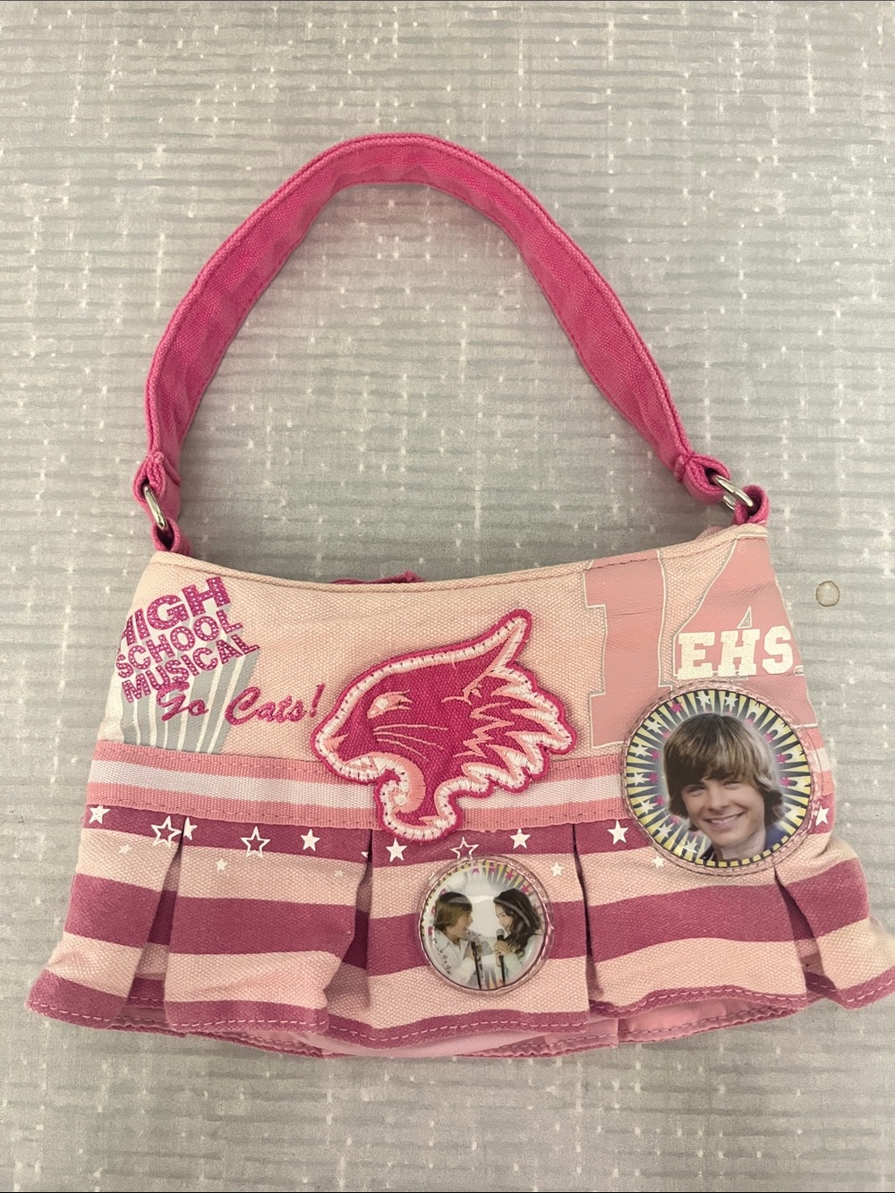 Disney Pink Striped High School Musical Pleated Kids Handbag
